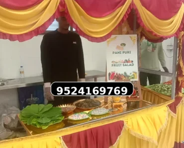 Decorative fresh fruit salad stall for wedding reception